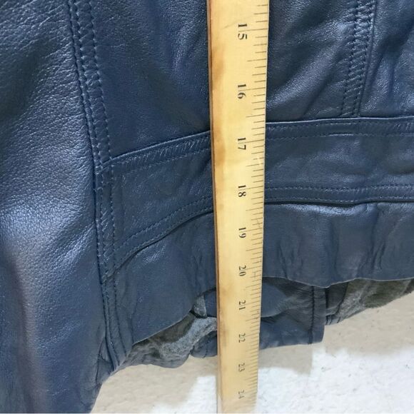 Rebecca Taylor Blue Moto Genuine Leather Jacket Full Zip Long Sleeve Size 2 - Picture 8 of 12